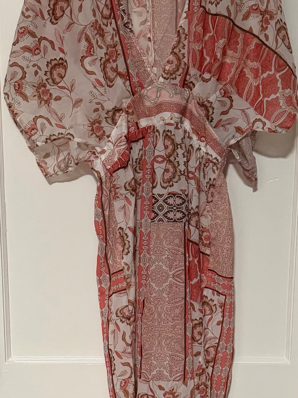 Boho Floral Maxi Dress, Cover Up in Coral and Cream